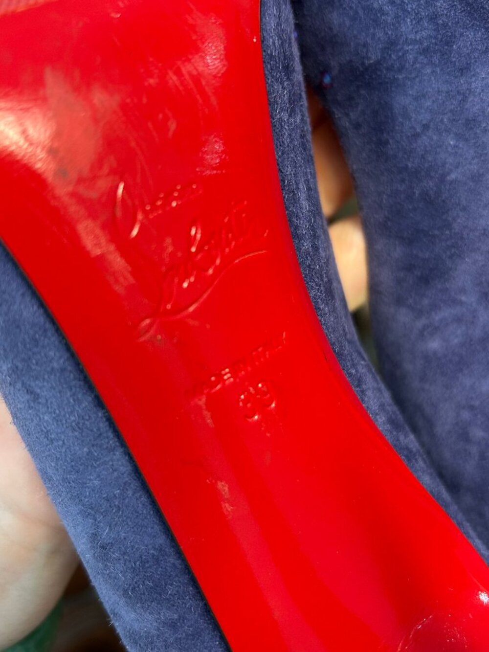 Christian Louboutin Keopump 100 Blue Suede Strass Pumps size 39 - Picture 6 of 7